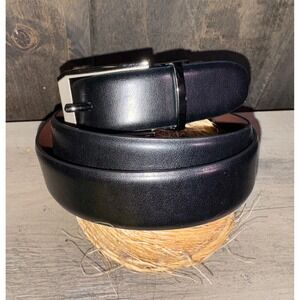 Penguin Mens Black Leather Belt Size 38/95 Reversible‎ Buckle